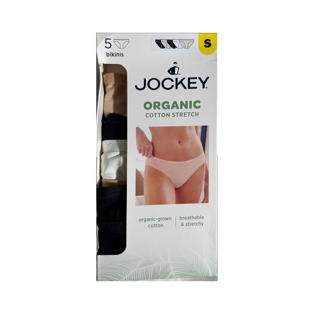 Jockey Organic Cotton Stretch Bikini Panties 5 Pack Black Beige White Small